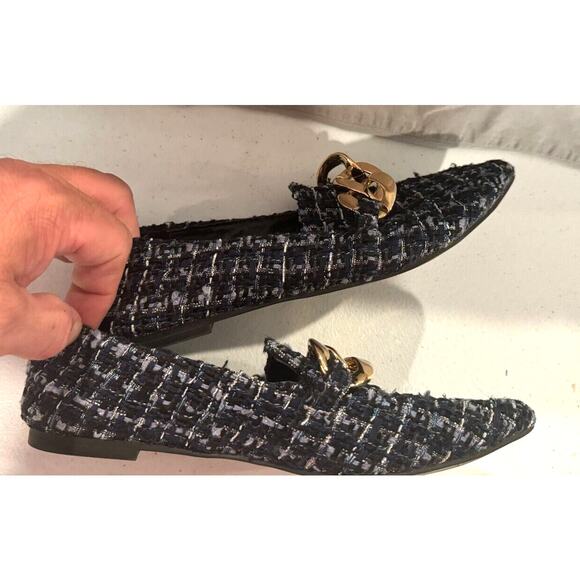 Steve Madden Famed Tweed Loafer Womens Shoe Size 6M Blue Silver Slip On Chain - Picture 3 of 6